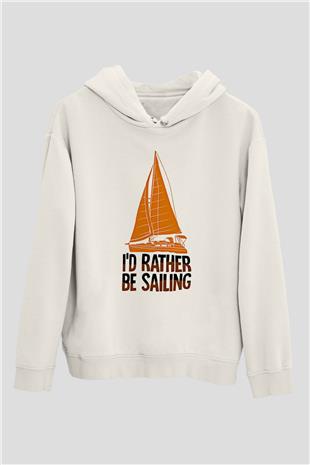 Yelken Baskılı Unisex Ekru Hoodie