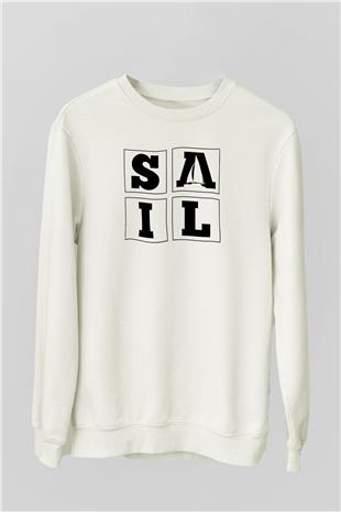 Yelken Baskılı Unisex Ekru Sweatshirt