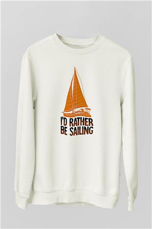 Yelken Baskılı Unisex Ekru Sweatshirt