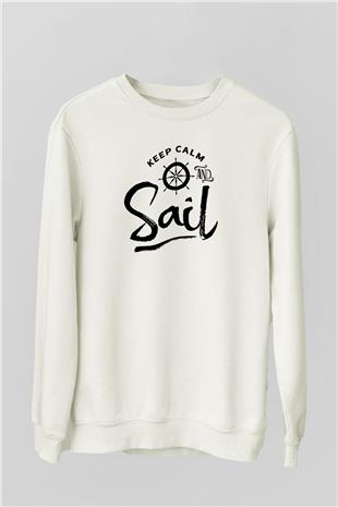 Yelken Baskılı Unisex Ekru Sweatshirt