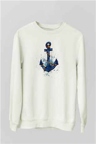 Yelken Baskılı Unisex Ekru Sweatshirt