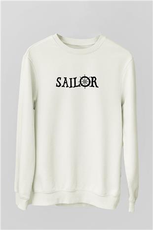 Yelken Baskılı Unisex Ekru Sweatshirt