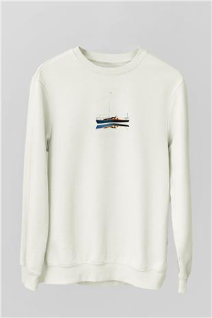 Yelken Baskılı Unisex Ekru Sweatshirt