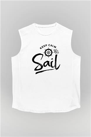 Yelken Baskılı Unisex Kolsuz Beyaz Tişört
