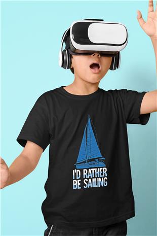 Yelken - Sail Baskılı Unisex Siyah Çocuk Tİşörtü - Tshirt