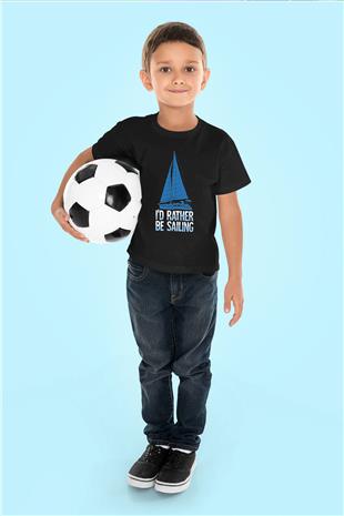 Yelken - Sail Baskılı Unisex Siyah Çocuk Tİşörtü - Tshirt