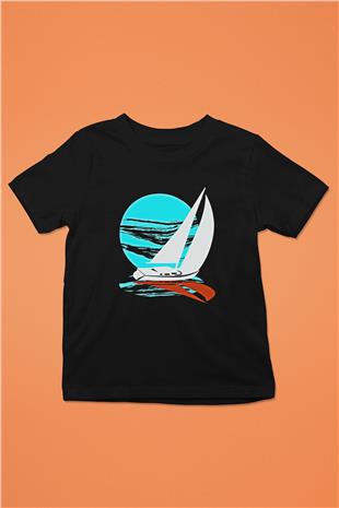 Yelken - Sail Baskılı Unisex Siyah Çocuk Tİşörtü - Tshirt
