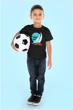 Yelken - Sail Baskılı Unisex Siyah Çocuk Tİşörtü - Tshirt