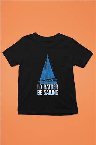 Yelken - Sail Baskılı Unisex Siyah Çocuk Tİşörtü - Tshirt
