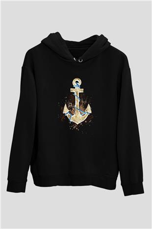 Yelken - Sail Baskılı Unisex Siyah Kapüşonlu Sweatshirt