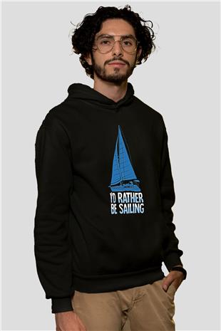 Yelken - Sail Baskılı Unisex Siyah Kapüşonlu Sweatshirt
