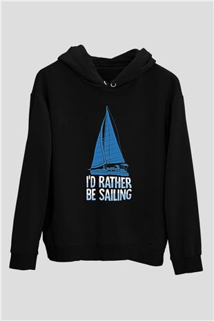 Yelken - Sail Baskılı Unisex Siyah Kapüşonlu Sweatshirt