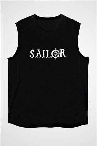 Yelken - Sail Baskılı Unisex Siyah Kolsuz Tişört