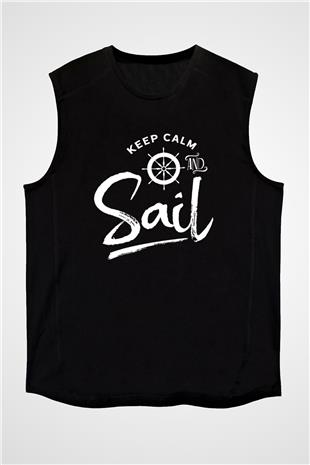 Yelken - Sail Baskılı Unisex Siyah Kolsuz Tişört