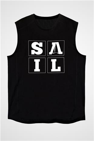 Yelken - Sail Baskılı Unisex Siyah Kolsuz Tişört