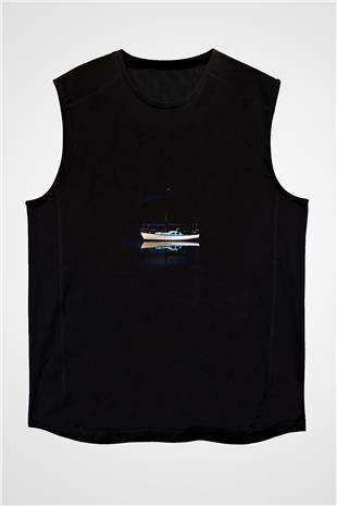 Yelken - Sail Baskılı Unisex Siyah Kolsuz Tişört