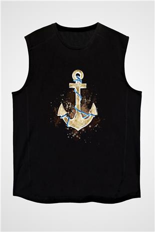 Yelken - Sail Baskılı Unisex Siyah Kolsuz Tişört