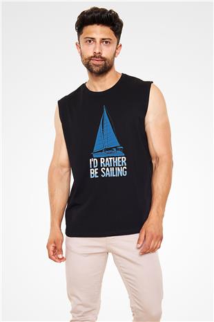 Yelken - Sail Baskılı Unisex Siyah Kolsuz Tişört