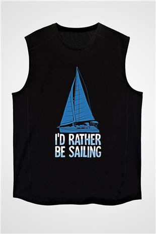 Yelken - Sail Baskılı Unisex Siyah Kolsuz Tişört