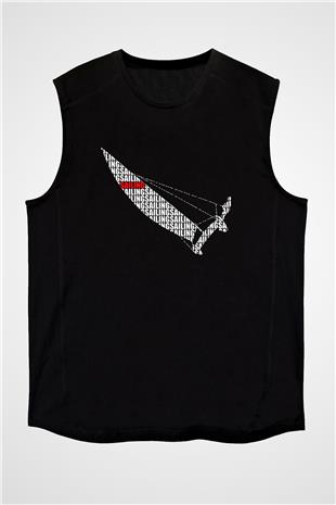 Yelken - Sail Baskılı Unisex Siyah Kolsuz Tişört