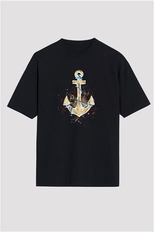 Yelken - Sail Baskılı Unisex Siyah Oversize Tişört