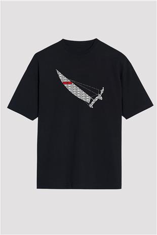Yelken - Sail Baskılı Unisex Siyah Oversize Tişört
