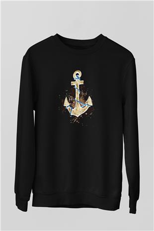 Yelken - Sail Baskılı Unisex Siyah Sweatshirt