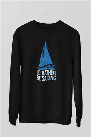 Yelken - Sail Baskılı Unisex Siyah Sweatshirt