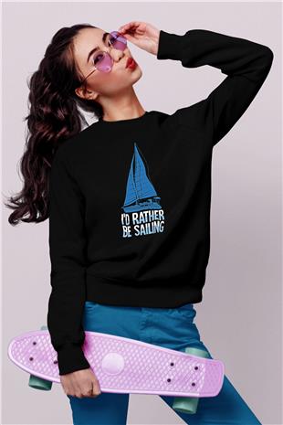 Yelken - Sail Baskılı Unisex Siyah Sweatshirt