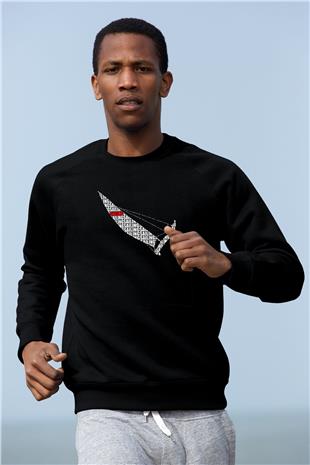 Yelken - Sail Baskılı Unisex Siyah Sweatshirt