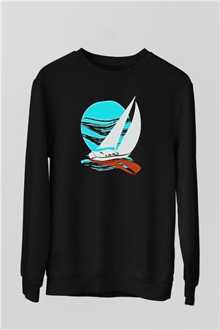 Yelken - Sail Baskılı Unisex Siyah Sweatshirt