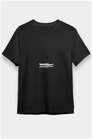 Yelken - Sail Baskılı Unisex Siyah Tişört - Tshirt