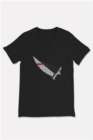 Yelken - Sail Baskılı Unisex Siyah V Yaka Tişört
