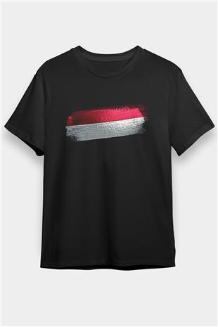 Yemen Bayrağı Baskılı Unisex Siyah Tişört