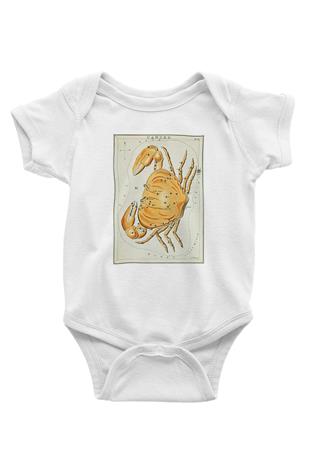 Yengeç Burcu Baskılı Beyaz Unisex Bebek Body - Zıbın