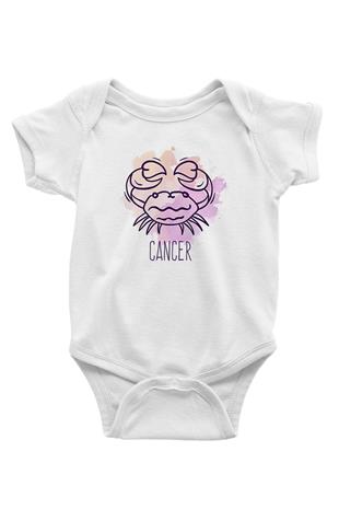 Yengeç Burcu Baskılı Beyaz Unisex Bebek Body - Zıbın