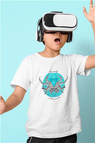 Yengeç Burcu Baskılı Beyaz Unisex Beyaz Çocuk Tişört - Tshirt