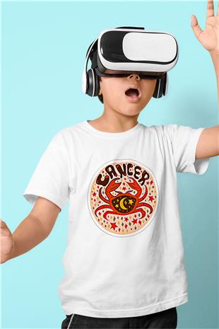 Yengeç Burcu Baskılı Beyaz Unisex Beyaz Çocuk Tişört - Tshirt