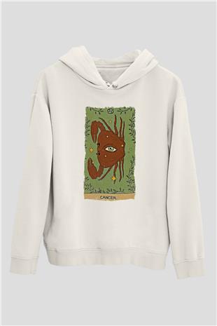 Yengeç Burcu Baskılı Beyaz Unisex Hoodie