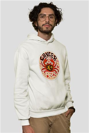 Yengeç Burcu Baskılı Beyaz Unisex Hoodie