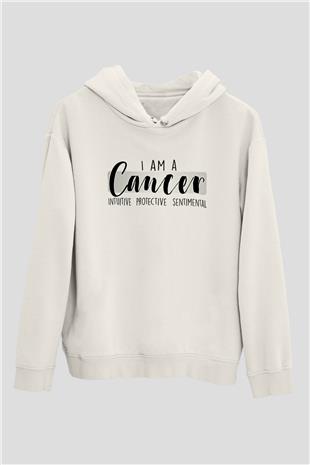 Yengeç Burcu Baskılı Beyaz Unisex Hoodie