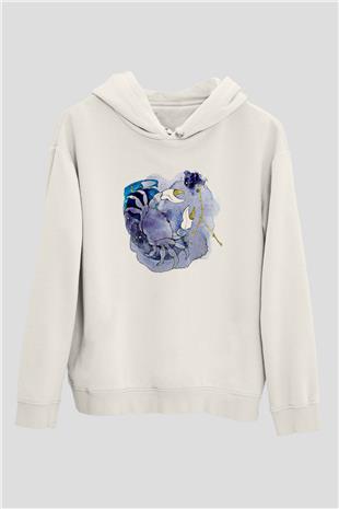 Yengeç Burcu Baskılı Beyaz Unisex Hoodie