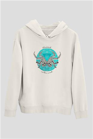 Yengeç Burcu Baskılı Beyaz Unisex Hoodie
