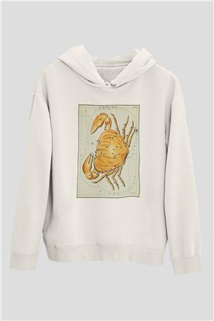 Yengeç Burcu Baskılı Beyaz Unisex Hoodie