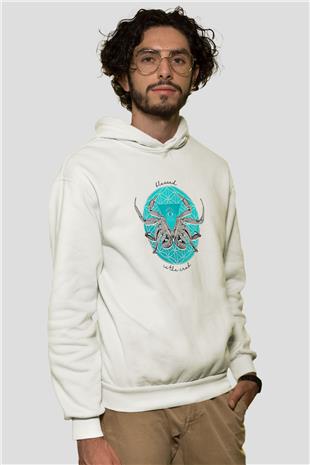 Yengeç Burcu Baskılı Beyaz Unisex Hoodie