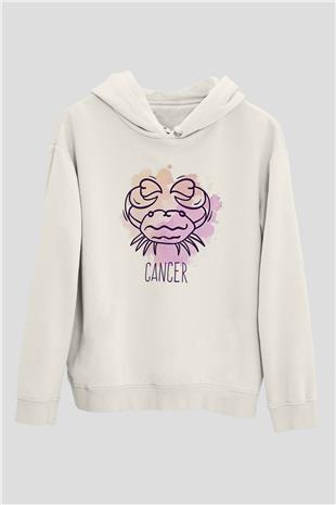 Yengeç Burcu Baskılı Beyaz Unisex Hoodie