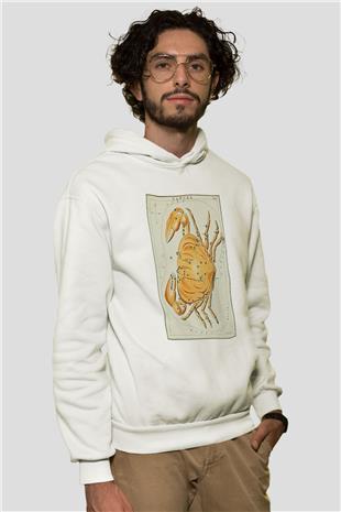 Yengeç Burcu Baskılı Beyaz Unisex Hoodie