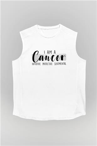 Yengeç Burcu Baskılı Beyaz Unisex Kolsuz Tişört - Tshirt