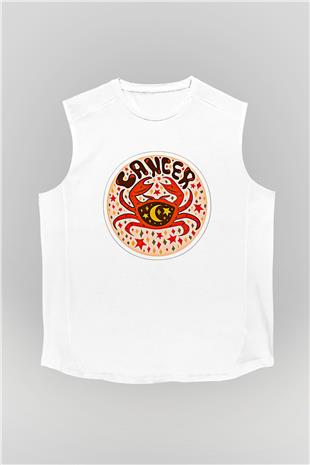 Yengeç Burcu Baskılı Beyaz Unisex Kolsuz Tişört - Tshirt