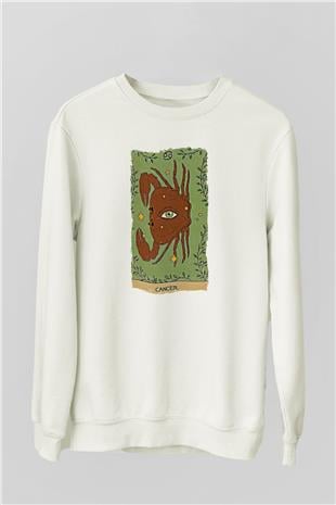Yengeç Burcu Baskılı Beyaz Unisex Sweatshirt